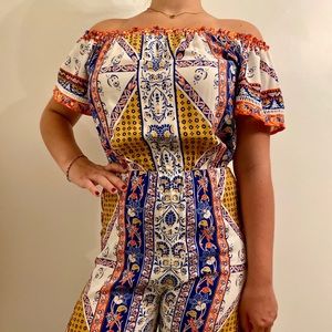 Bright and Bold, Off the Shoulder, Pant Romper